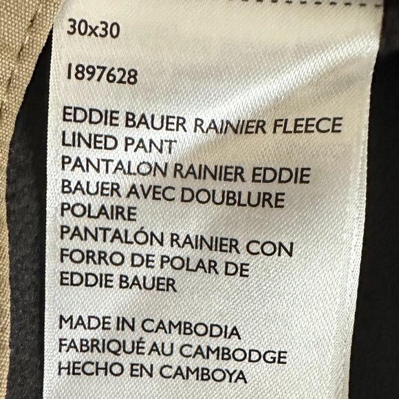 Eddie Bauer Men's Rainier Fleece Lined Pant Size 30X30 Tan Stretch Fit (NEW) - Picture 7 of 16